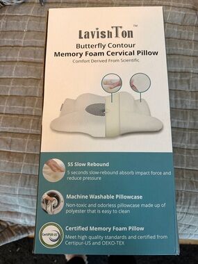 LavishTon White and Teal Memory Foam Cervical Pillow Box